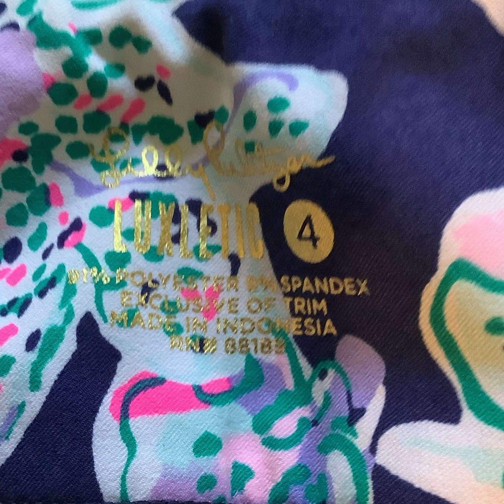 Lilly Pulitzer Navy and Pink Floral Leggings Fairway Performance, sway this way, - Picture 9 of 10